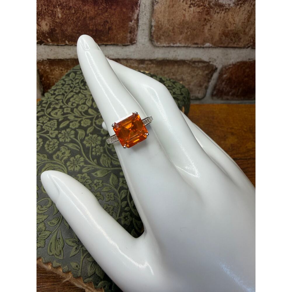 5 Carat Orange Asscher Cut Moissanite Ring 925 Sterling Silver Size 7